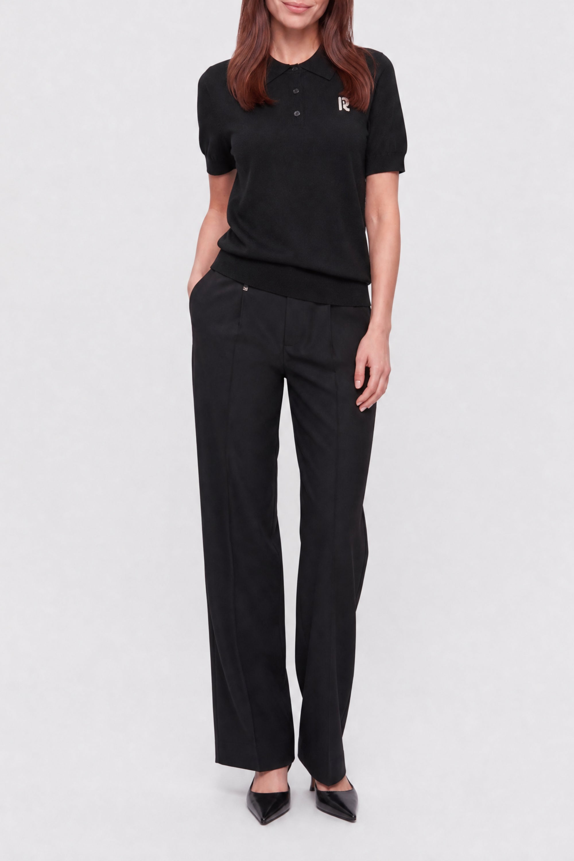 Long-sleeved wool polo shirt - Black
