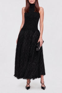 Long dress with stand-up collar - Black