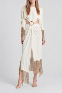 Sequin fringe cut-out dress - Off White