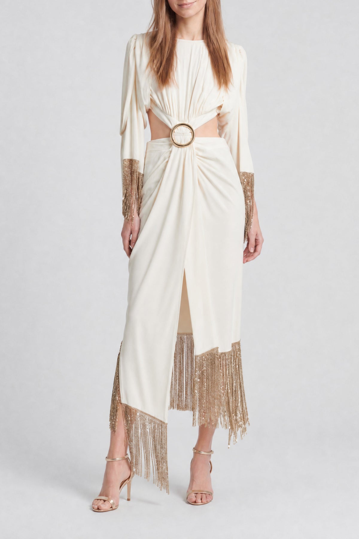 Robe découpes à franges paillettes - Off White