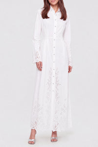 Embroidered shirt dress in poplin with broderie anglaise - Optical White