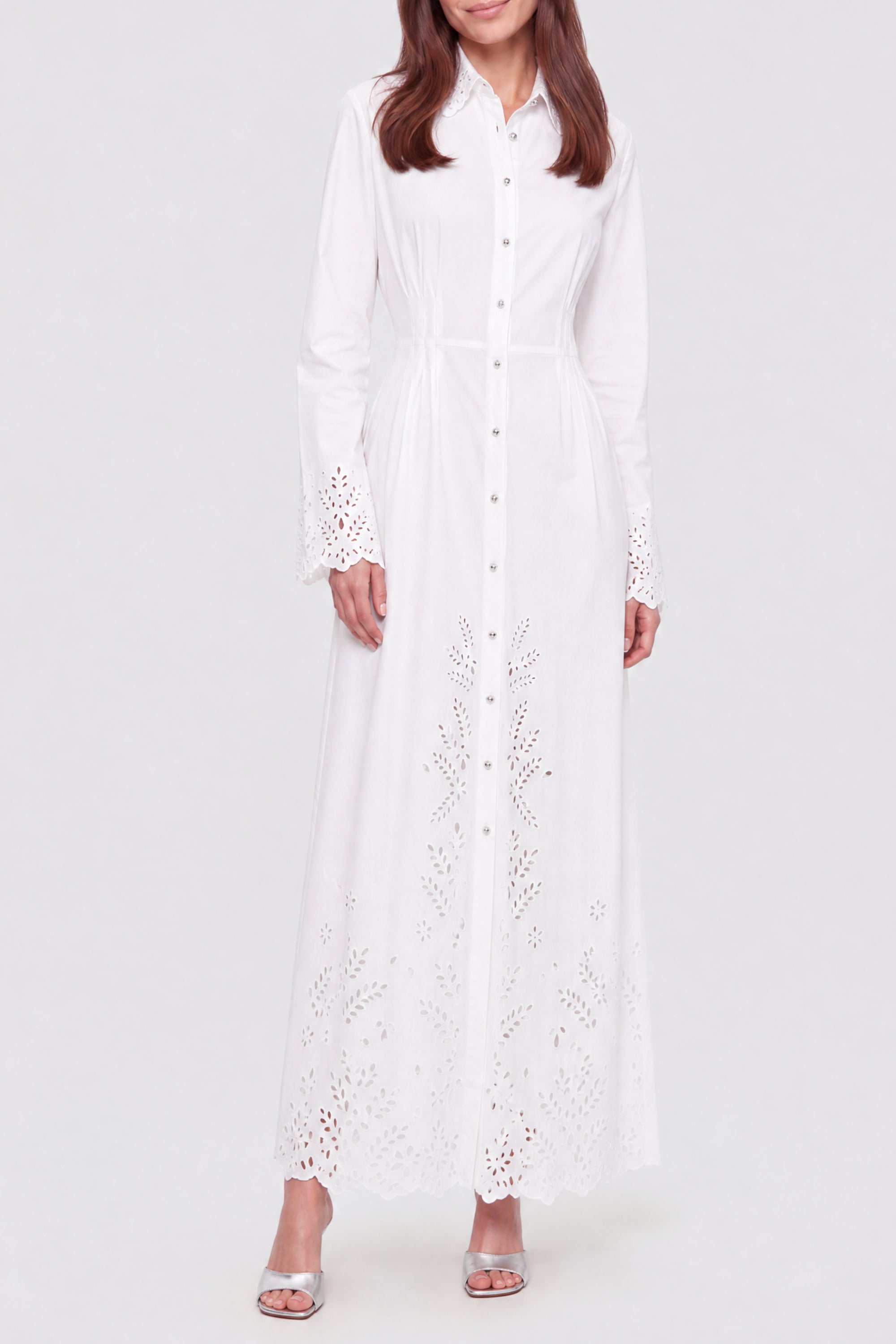 Embroidered shirt dress in poplin with broderie anglaise - Optical White