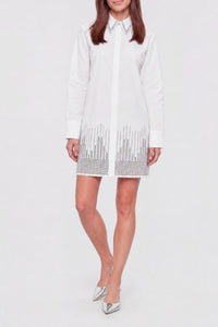 Robe chemise classique en popeline à clous - Optical White