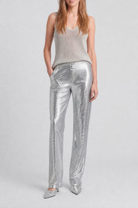 Pantalon fitté en mini mesh à pressions - Silver