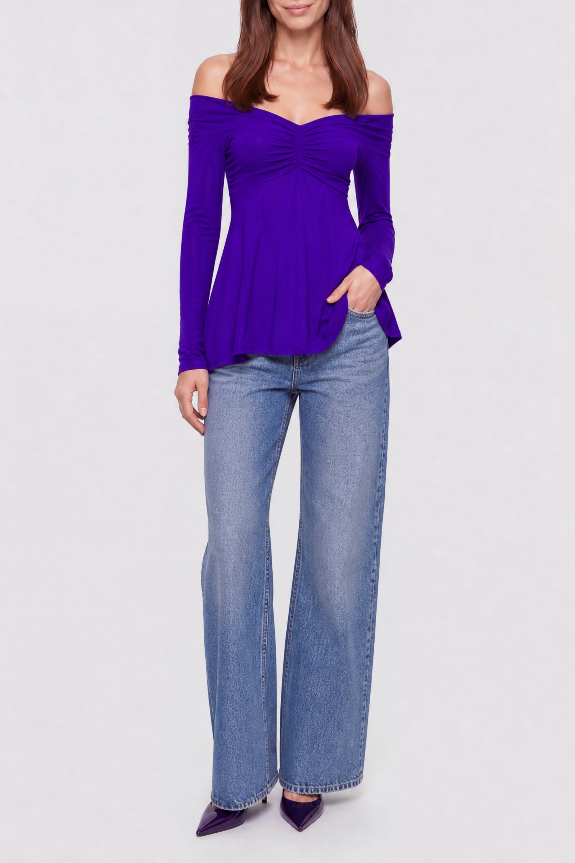Long-sleeved boat neck top - Purple