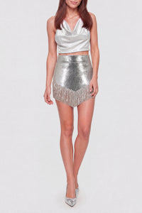 Short fringed mesh skirt - Silver