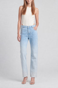 High-waisted straight-leg denim trousers - Denim Light Blue