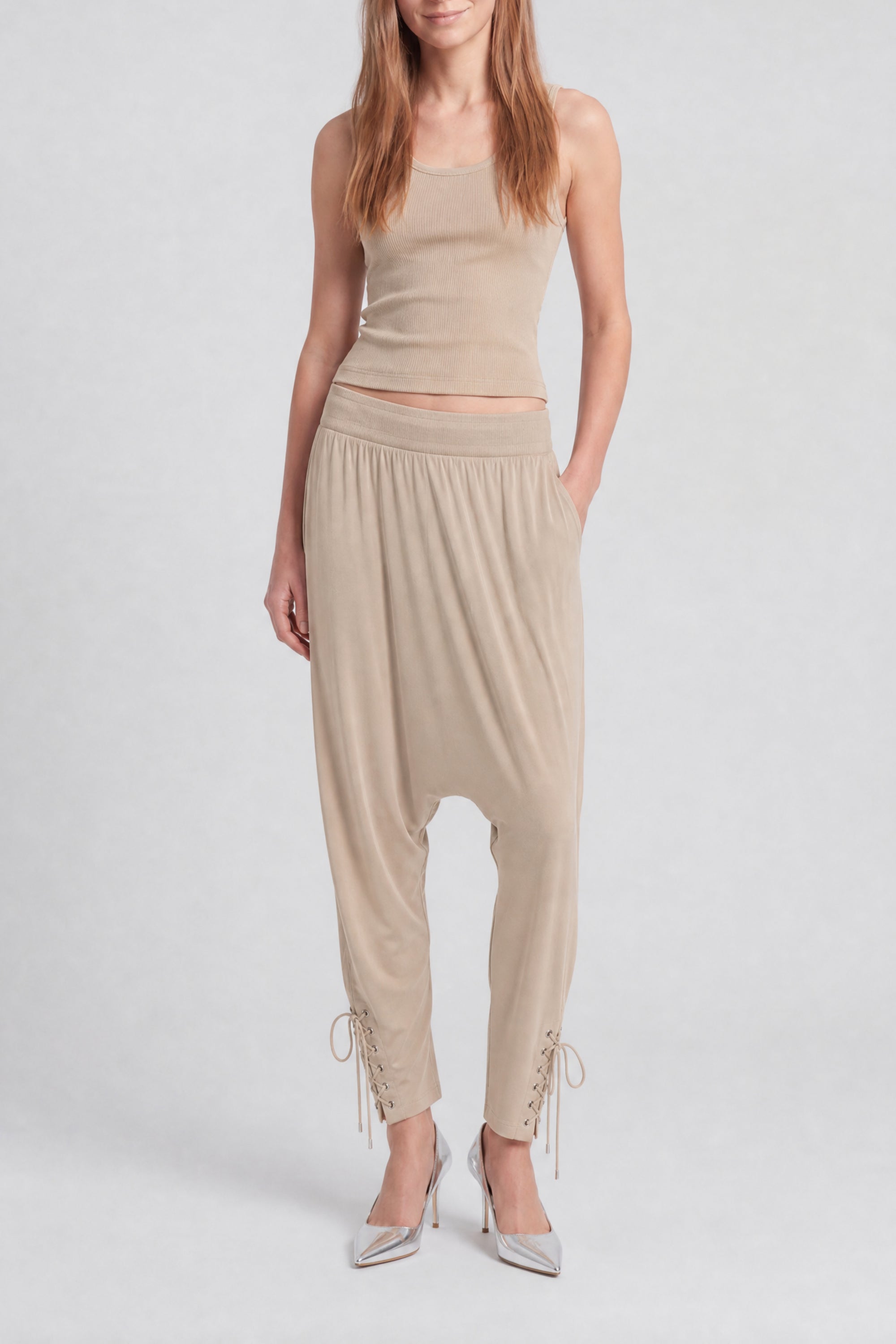 Fitted baggy wool trousers - Sand
