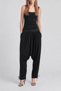 Fitted baggy wool trousers - Black