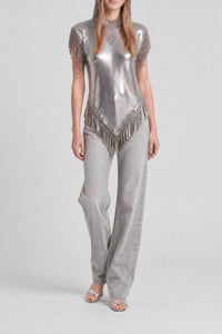 Sleeveless hooded top with sequins - Silver