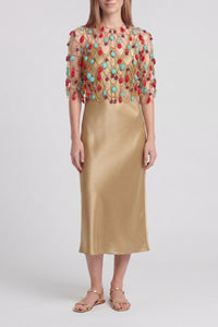 Short openwork T-shirt in brass - Gold