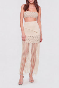 Long fringed skirt - Nude