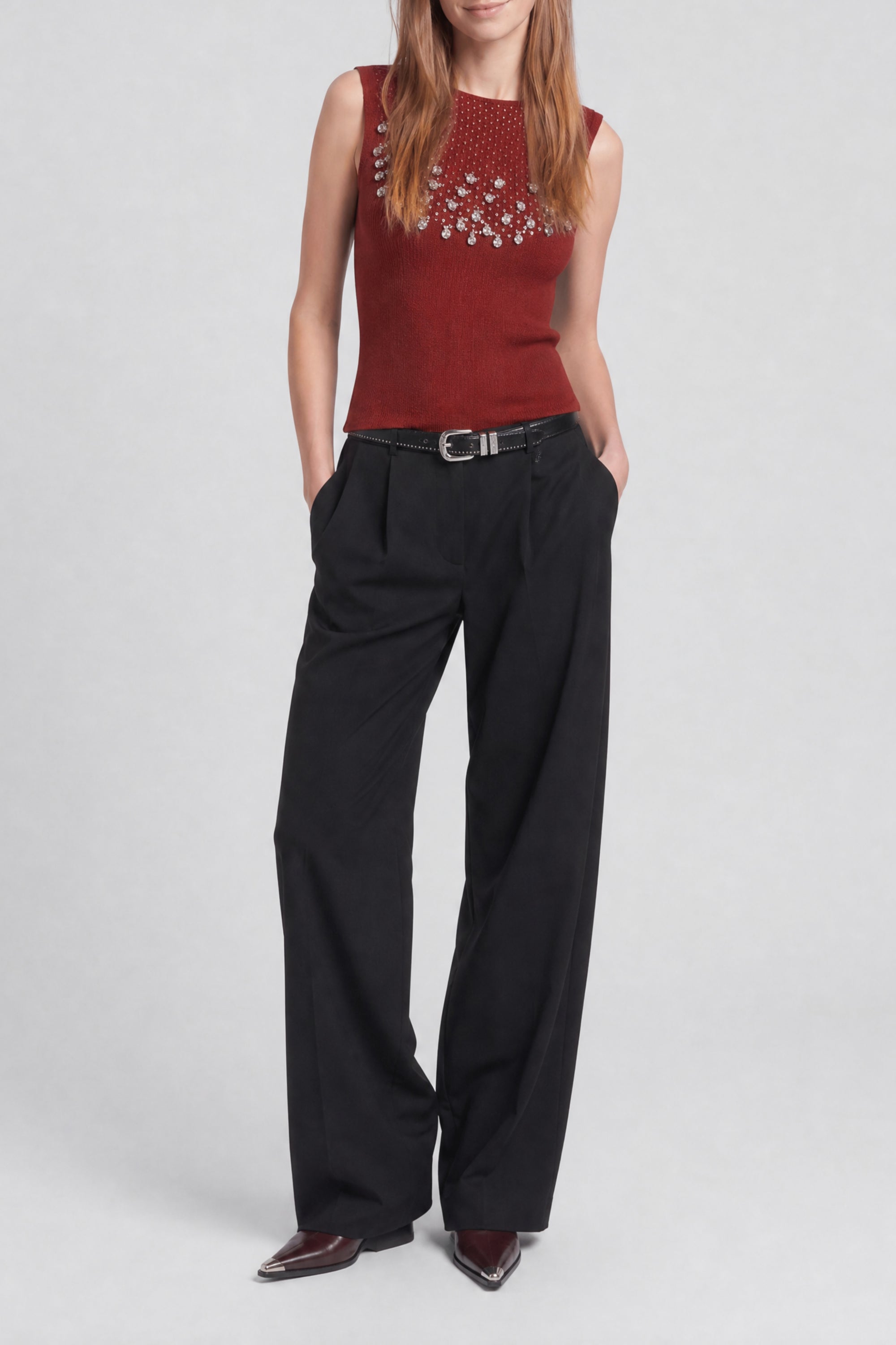 Beaded tank top - Cherry