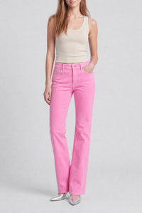 High-waisted straight-leg denim trousers - Peony Pink