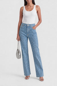 Monogrammed flared trousers in denim - Blue