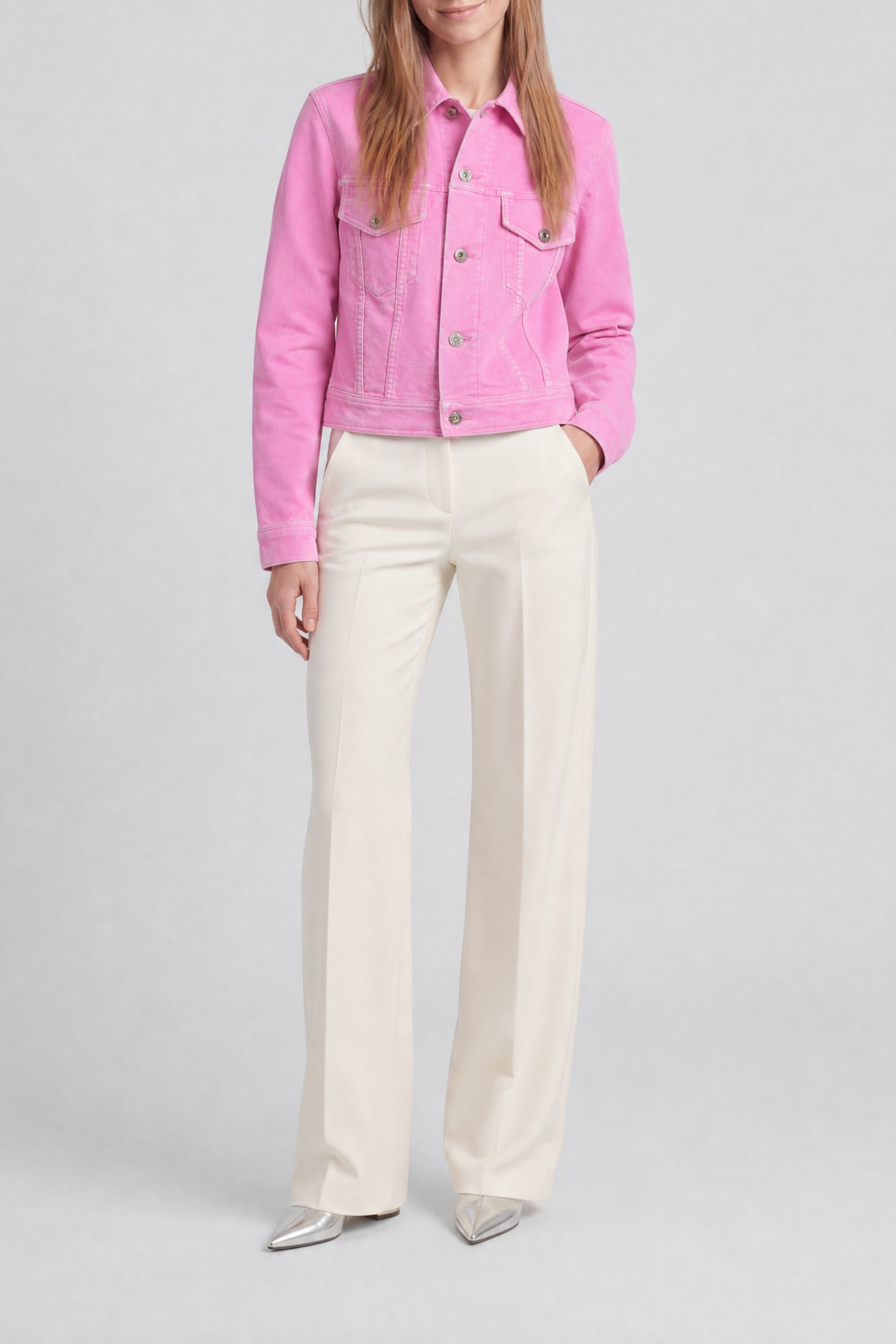 Denim button-down jacket - Peony Pink
