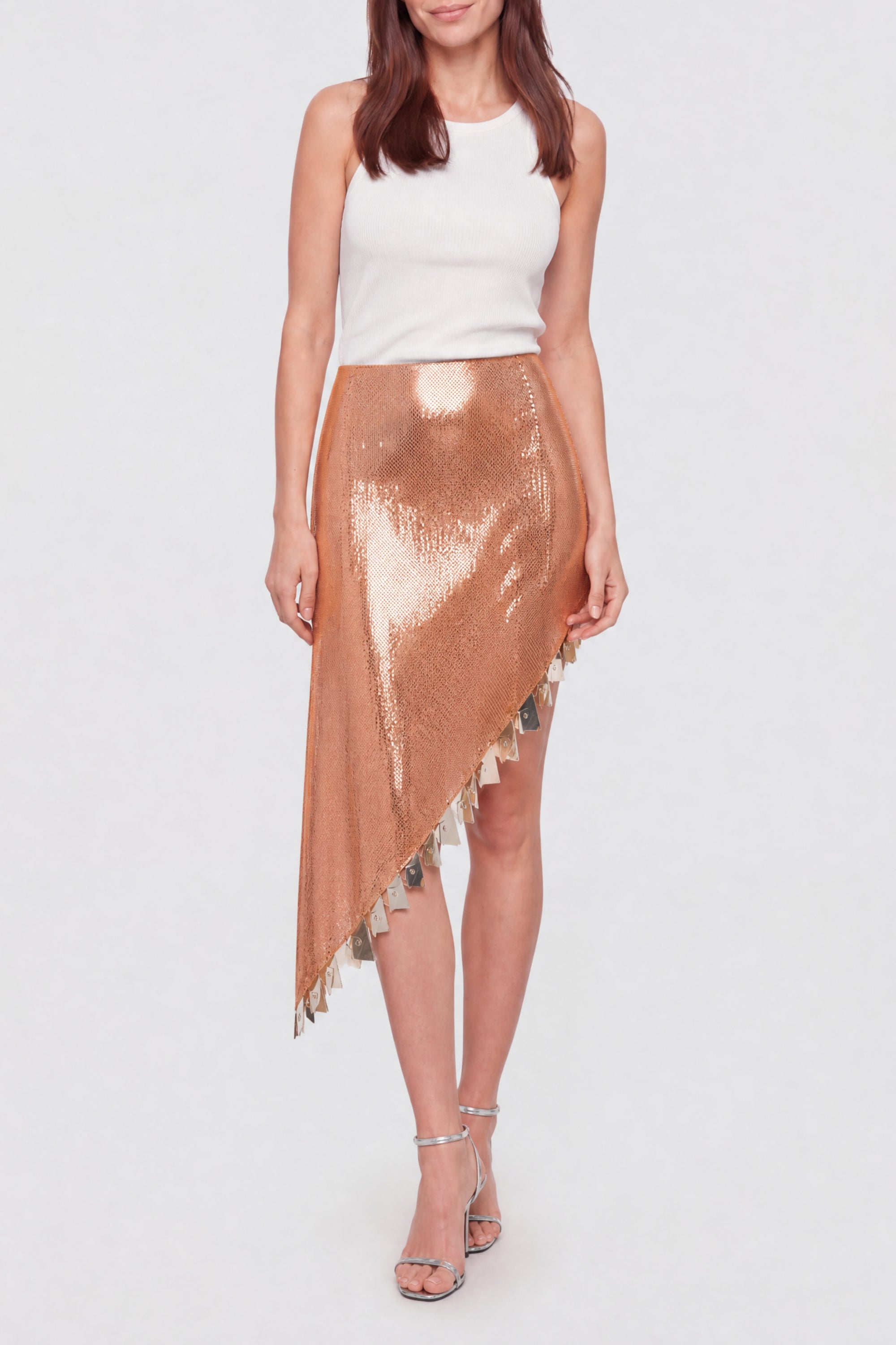 Asymmetrical sequin skirt - Copper