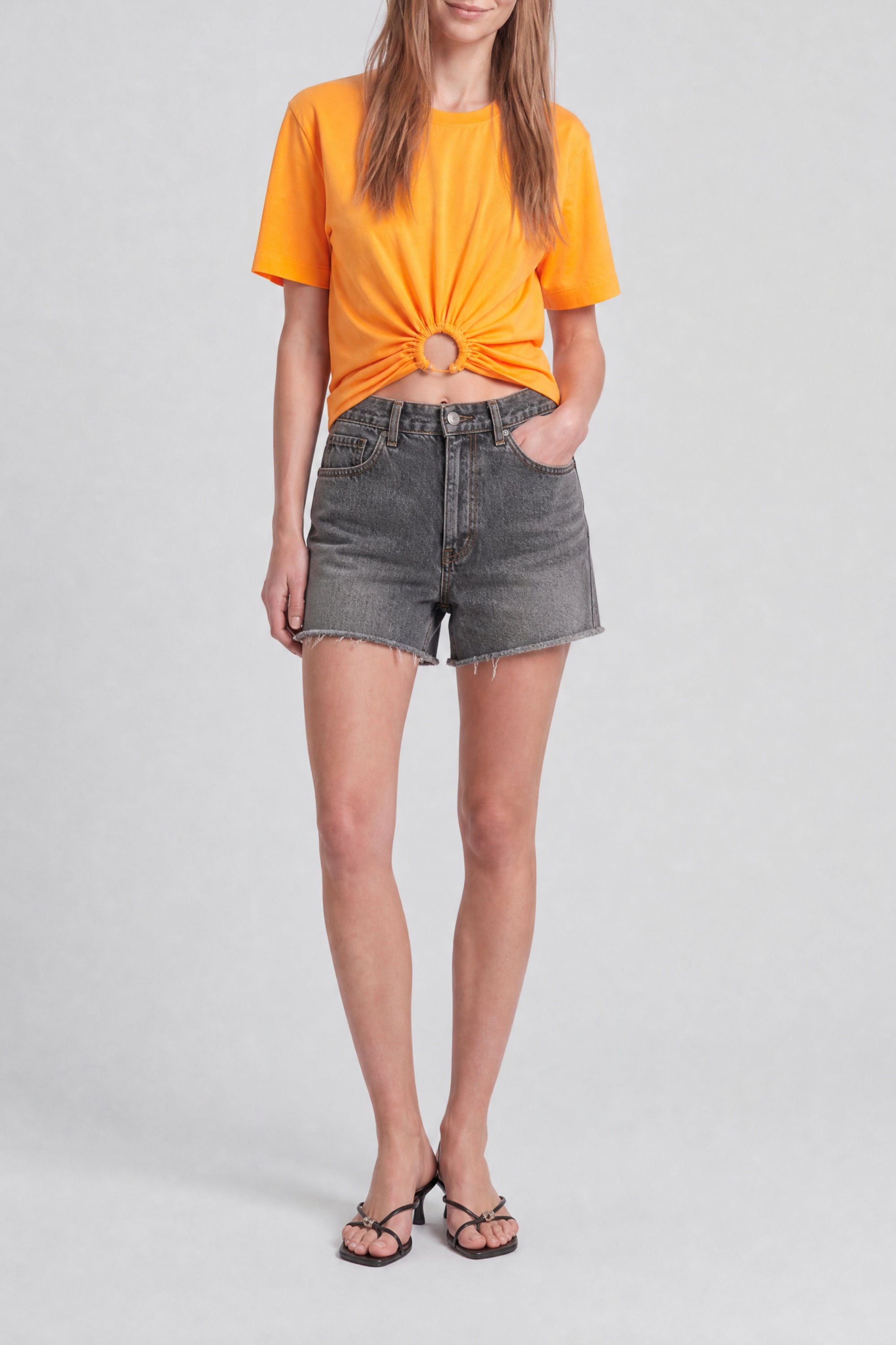 Draped T-shirt with piercing - Light Orange