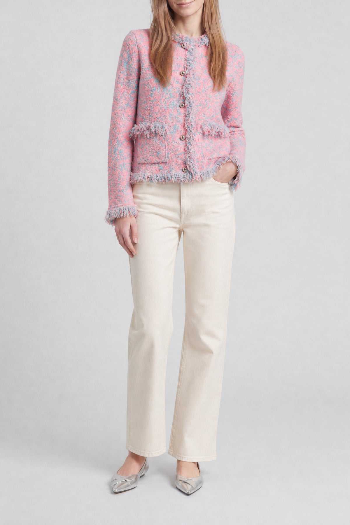Veste à franges en tweed - Tweed Lurex Rose