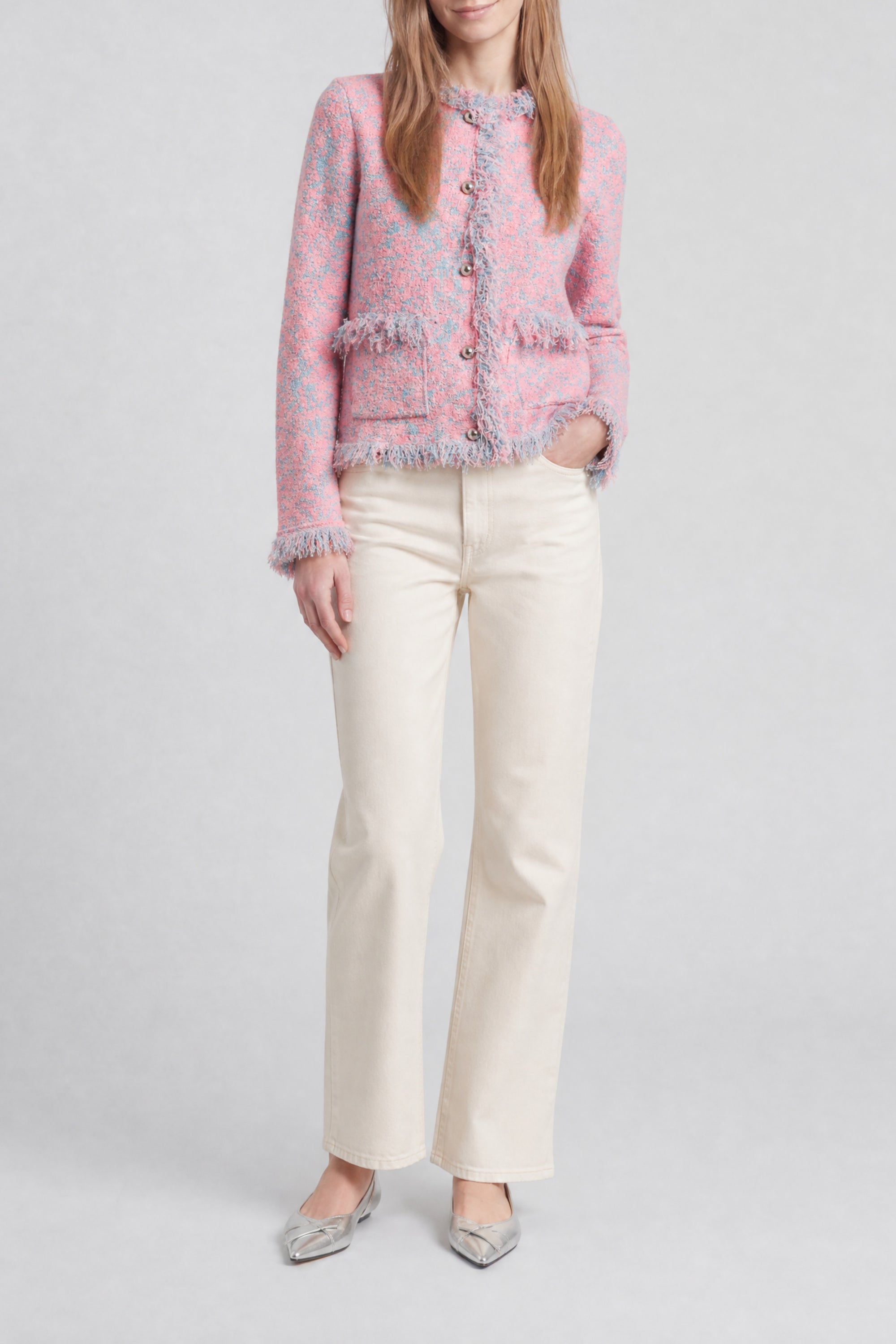 Fringed tweed jacket - Tweed Lurex Rose