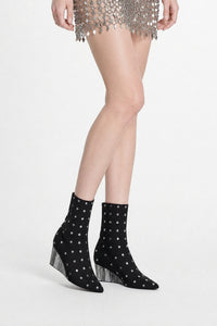 Leather heeled boots - Black & Crystal