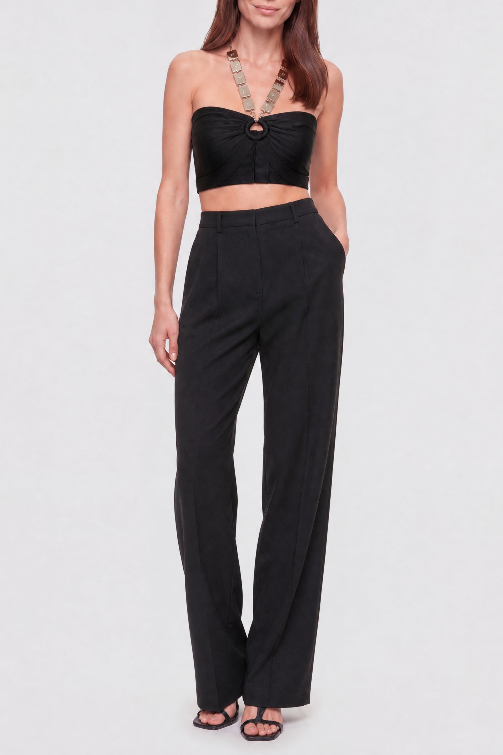 Draped crop top with mirror-effect embellishments - Black