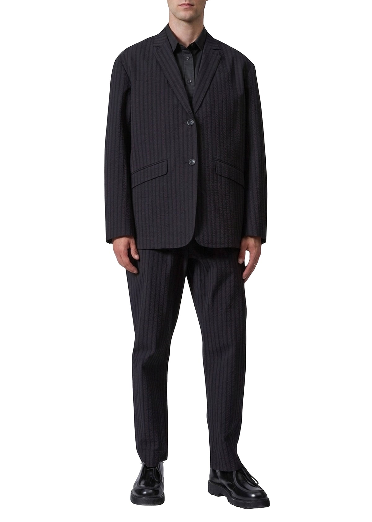 Straight-cut striped blazer - Black
