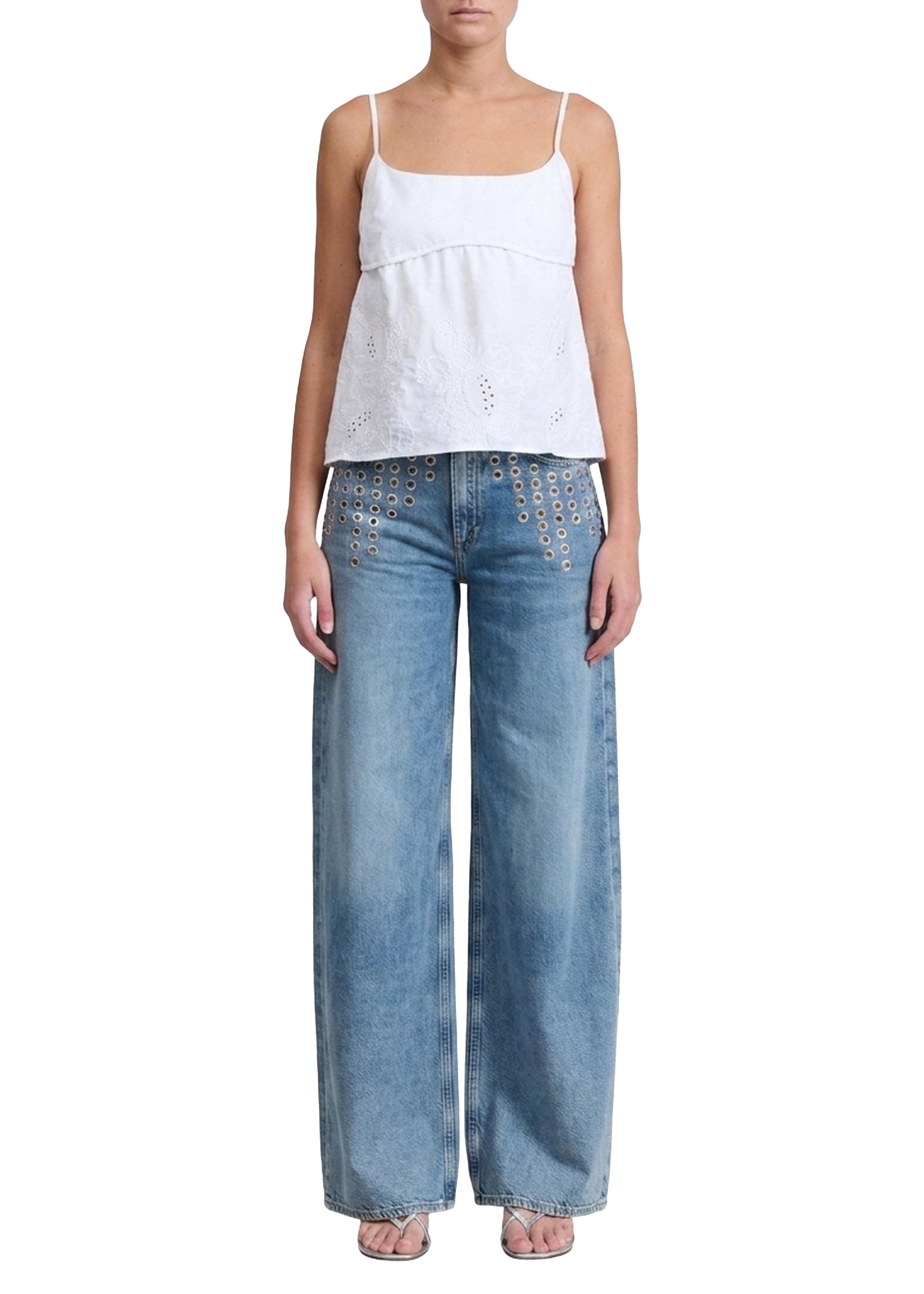 Maggie embroidered vest top - White