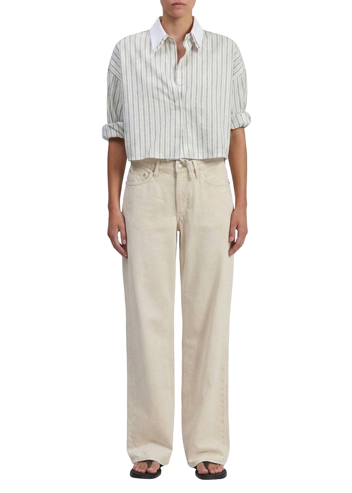 Short-sleeved striped shirt - Navy and White