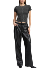 Pantalon à cordon de serrage en simili cuir Phoebe - Noir