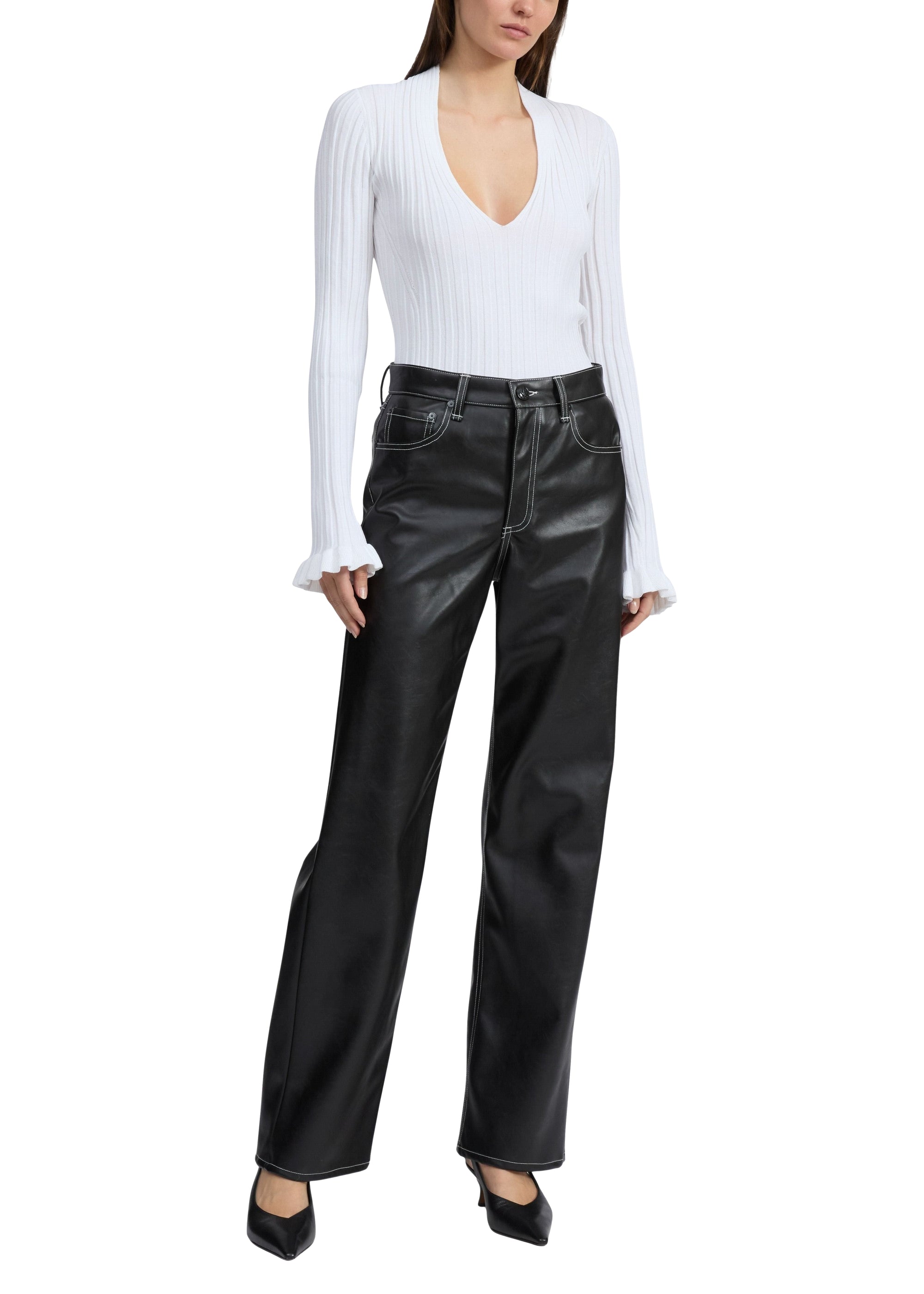 Pantalon droit en simili cuir Shea - Noir