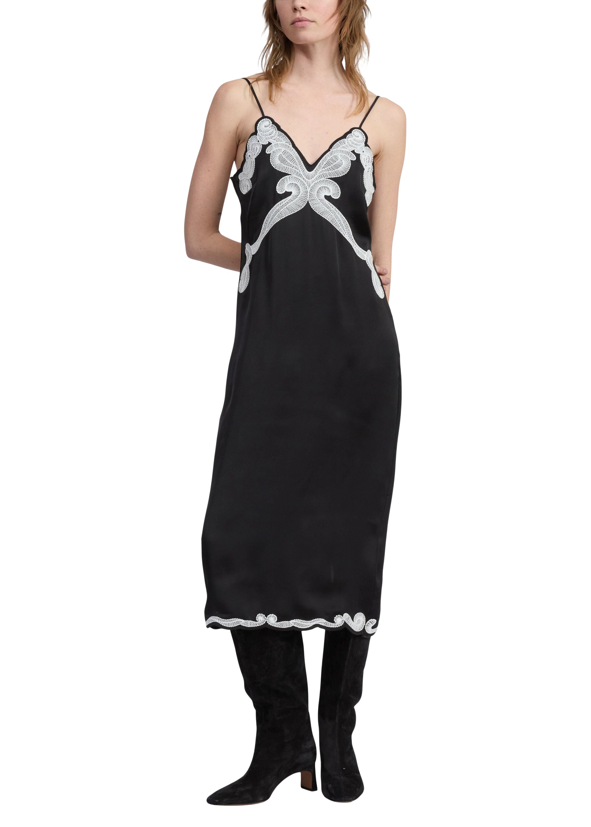 Robe nuisette Ann Emb - Noir