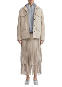 Jasmine fringed leather skirt - Stone