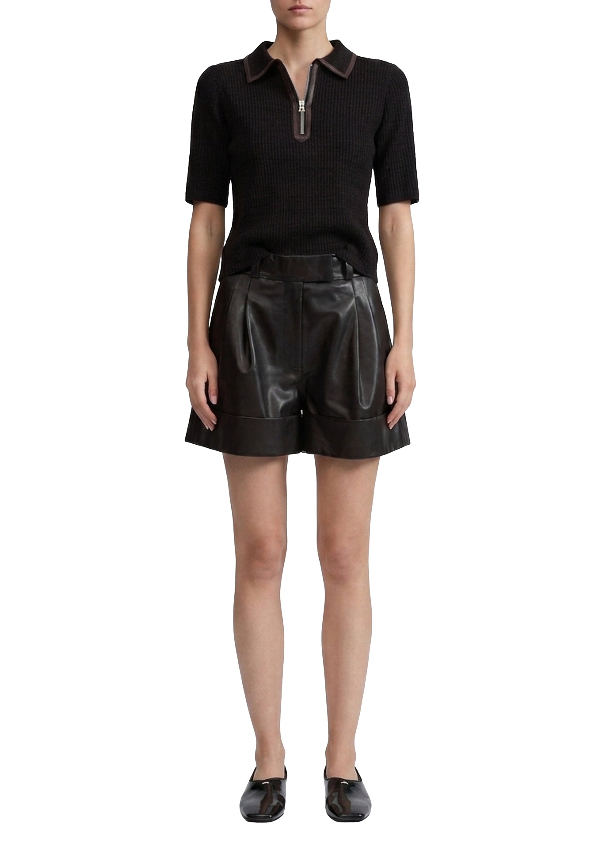 Caterina wool zip-up polo shirt - Brown