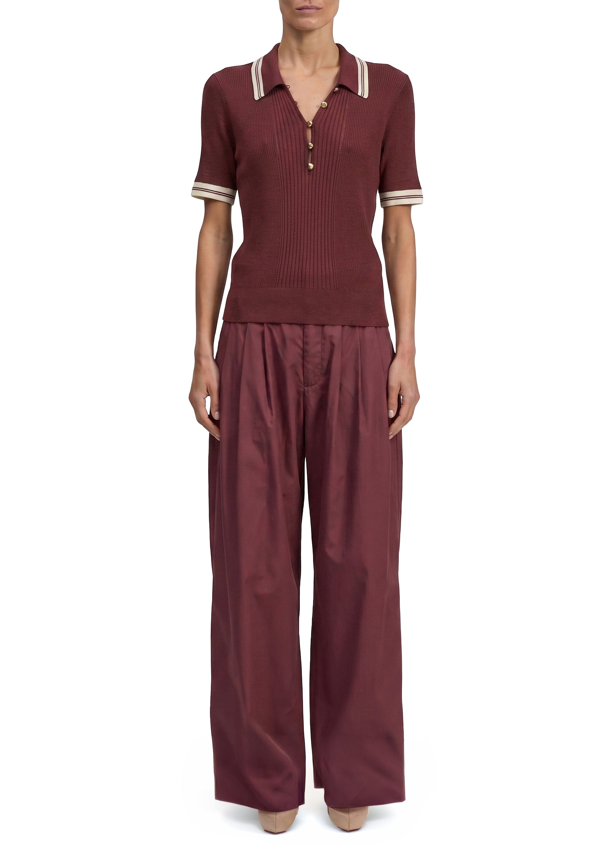 Laurie cashmere-blend polo shirt - Rosewood