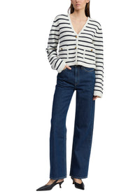 Cardigan en laine à col en V rayé Peggy - Whtmt
