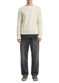 Entrelac round-neck woollen jumper - Ivory