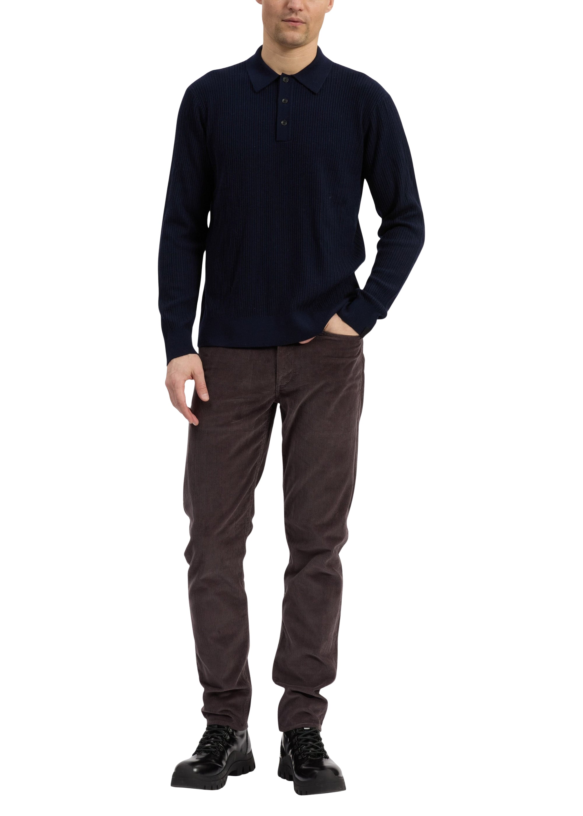 Polo à manches longues Crawford en laine - Navy