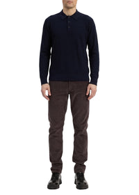 Crawford long-sleeved wool polo shirt - Navy