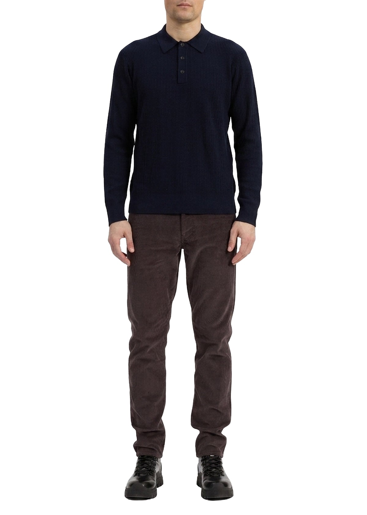 Crawford long-sleeved wool polo shirt - Navy