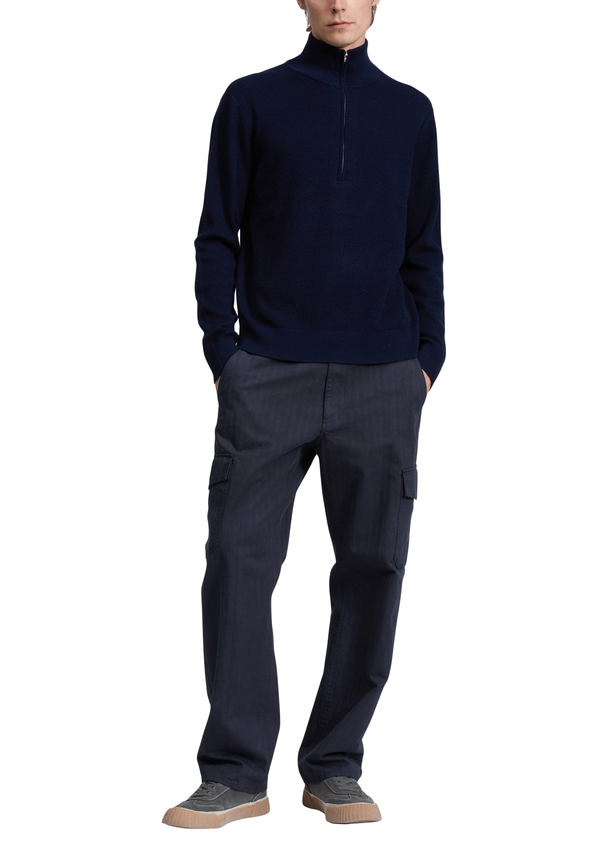 Pull à demi-zip Joel en laine mérinos - Navy