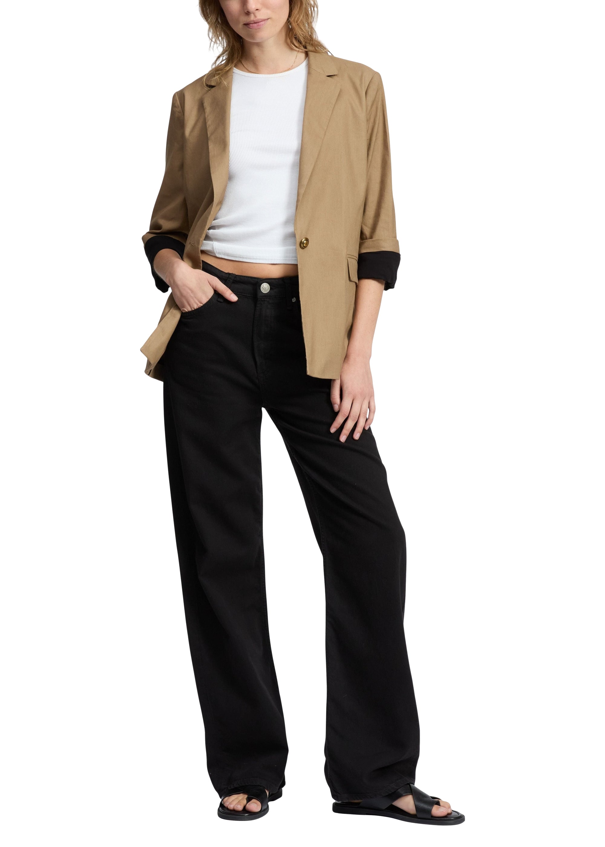 Blazer à manches courtes Jennie en lin - Mutedbrown
