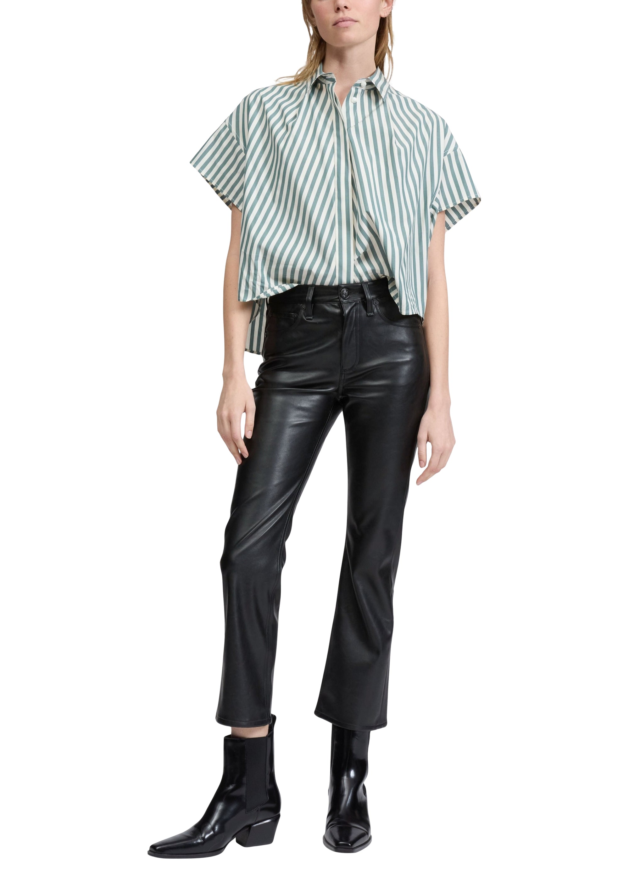 Pantalon évasé à la cheville en simili cuir Peyton - Noir