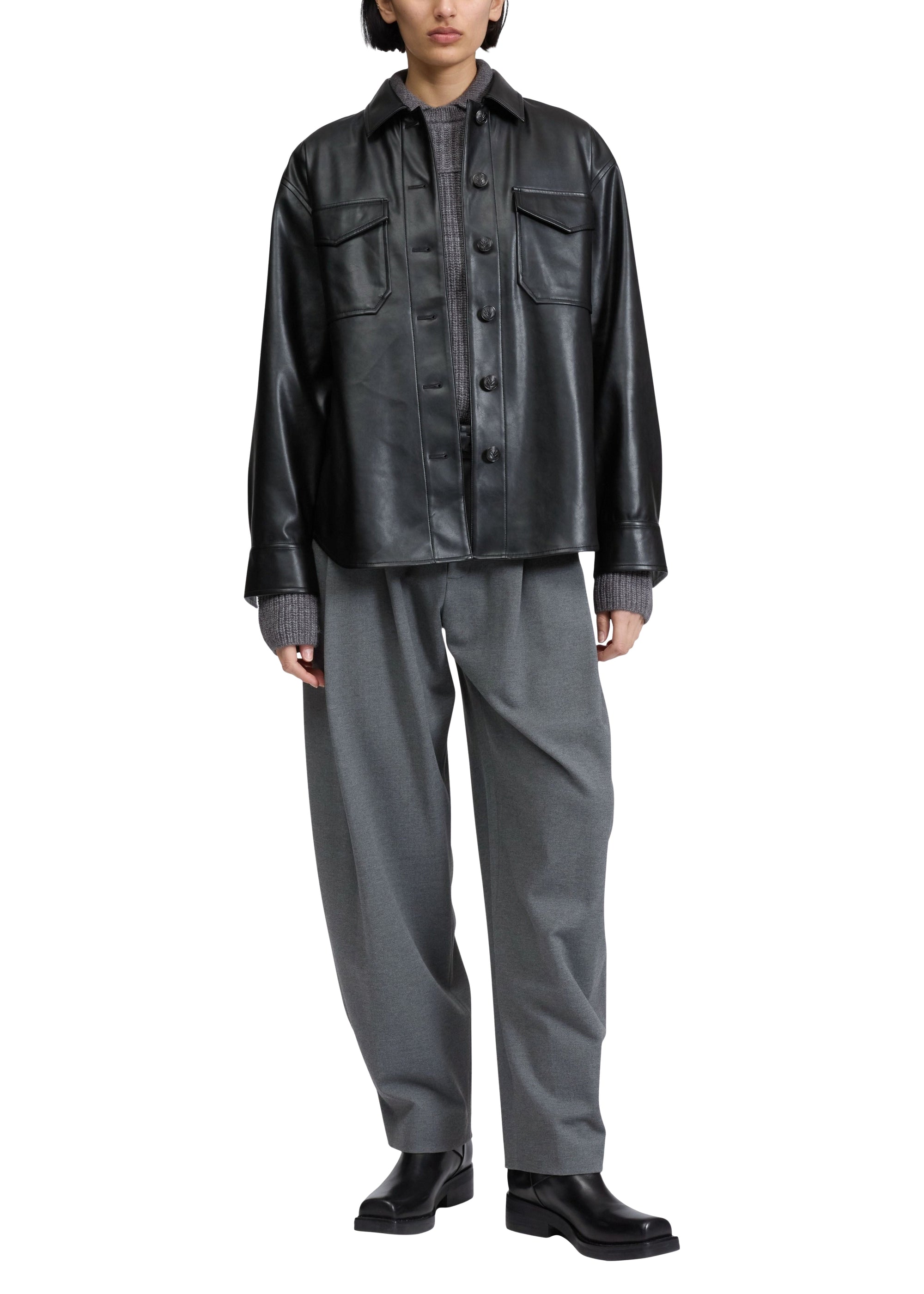 Veste chemise Camilla en simili cuir - Noir