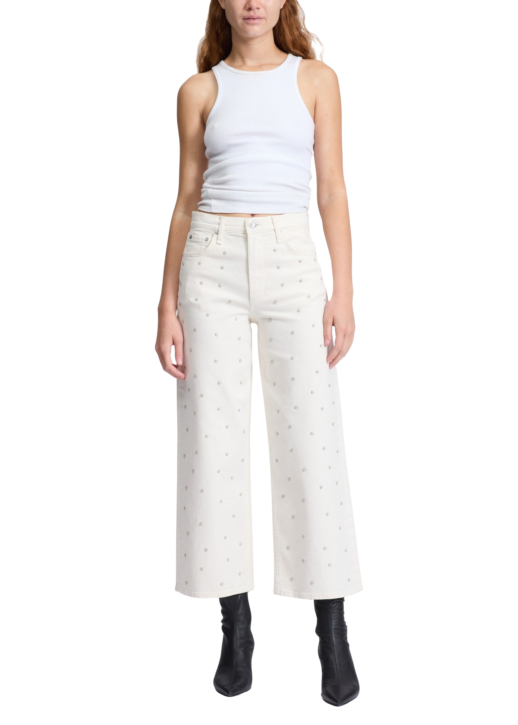 Pantalon taille haute Andi en denim - Ecru