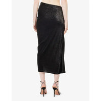 Jupe mi-longue fendue scintillante - Black