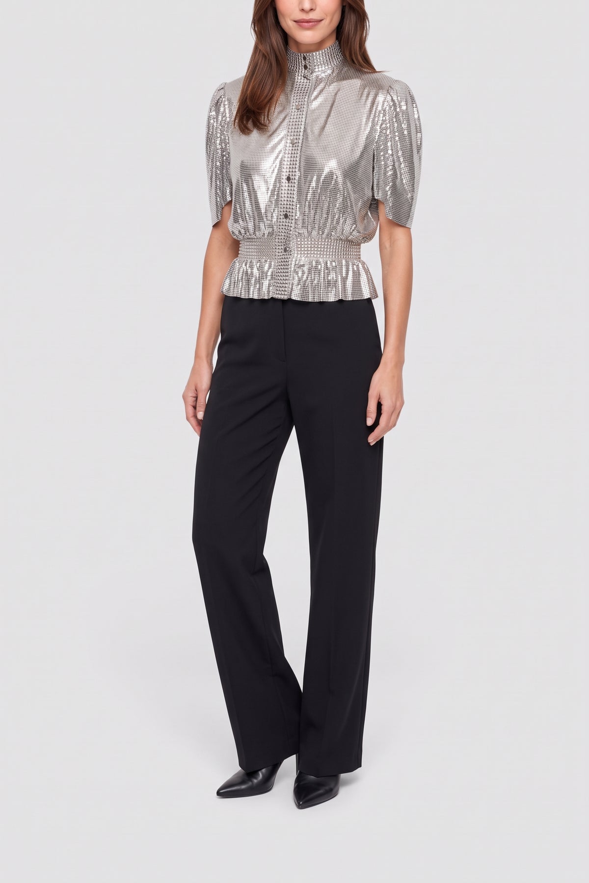 Blouse à col montant et manches courtes - Silver