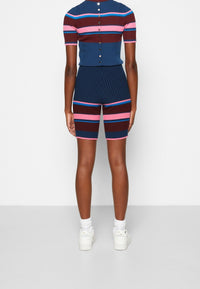 Cycliste côtelé tricolore - Navy Pink