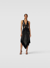 Robe longue à ajourés et franges - Black