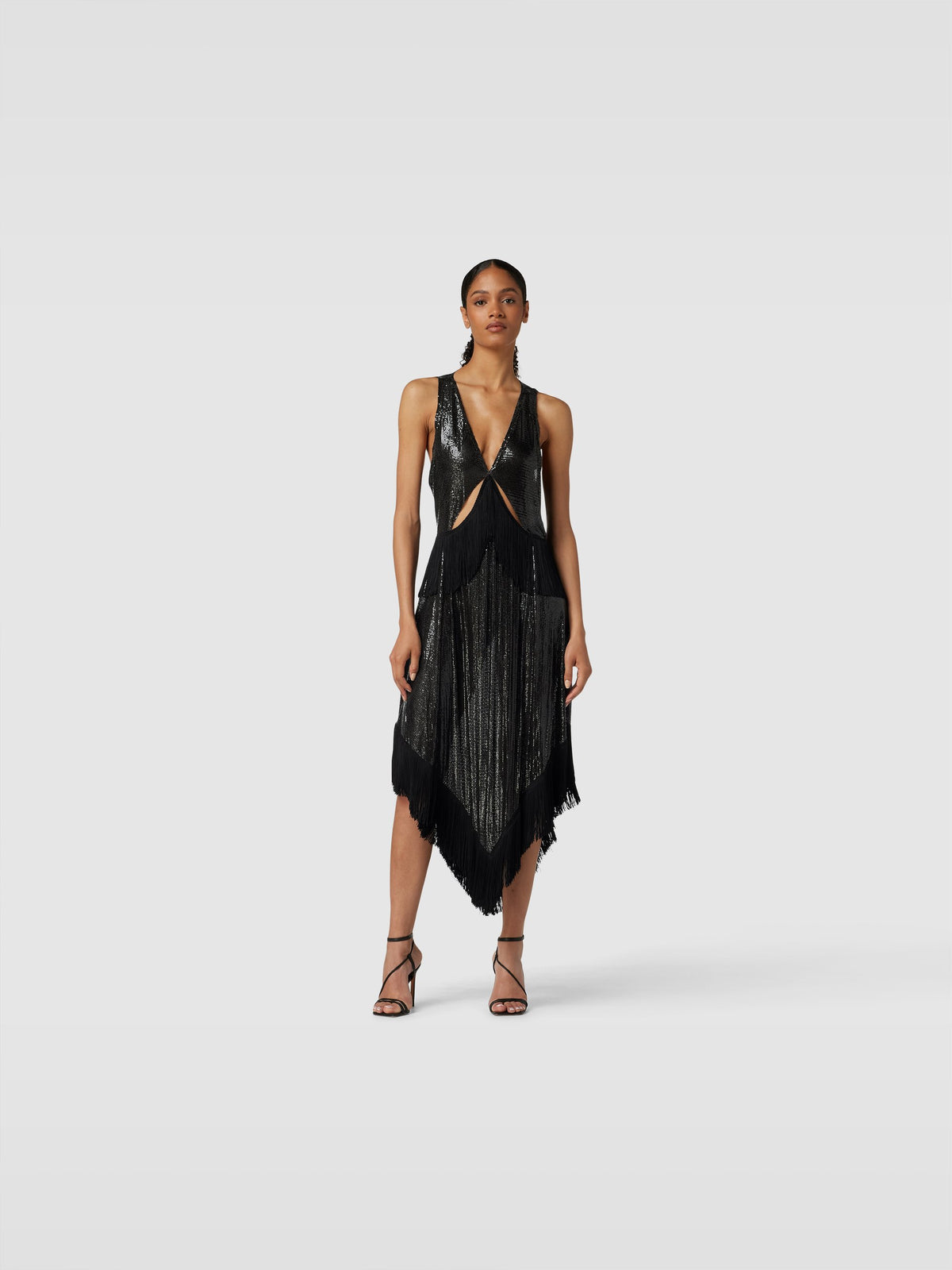 Robe longue à ajourés et franges - Black
